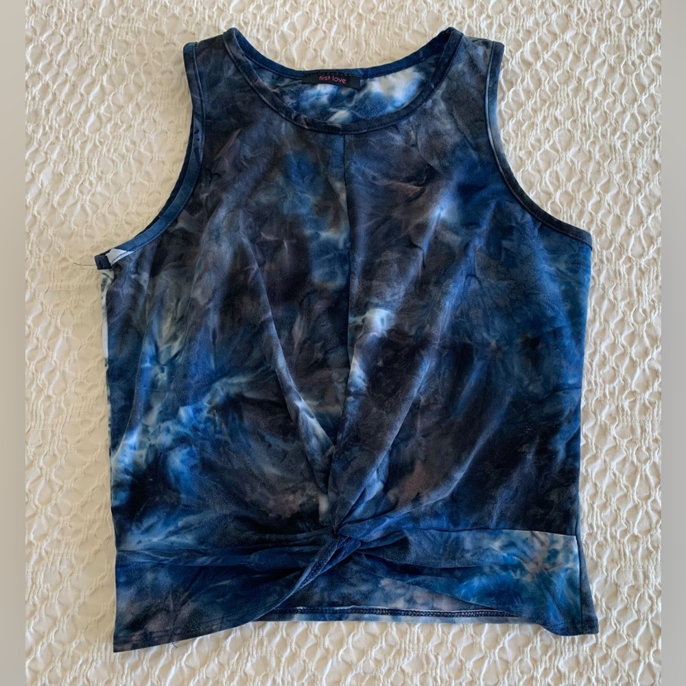 First Love Blue Tie-Dye Athletic Crop Top